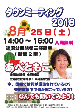 【終了しました】タウンミーティング 8月25日(土) 鵠沼公民館を開く